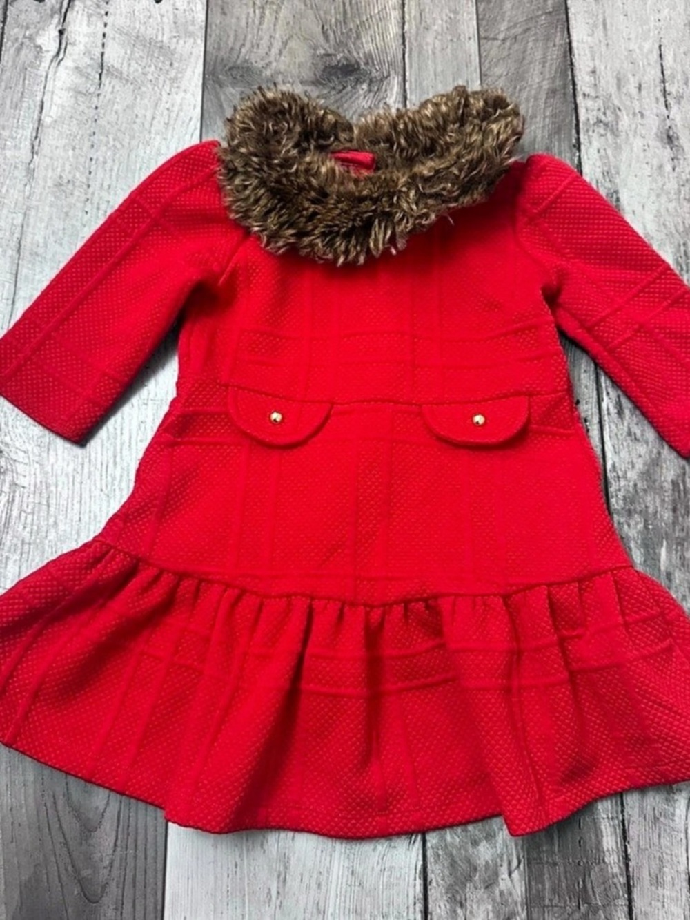Janie And Jack Woodland Fur Collar Jacquard Dress Red Sweater Girls 3 Holiday